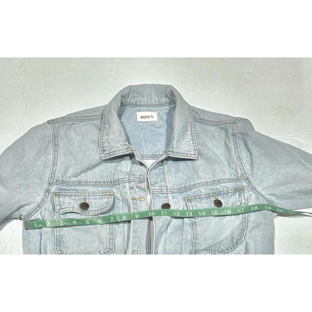 Mono B Women's Light-wash Denim Cropped Jean Jacket Pockets Drawstring Hem Small - Picture 9 of 14